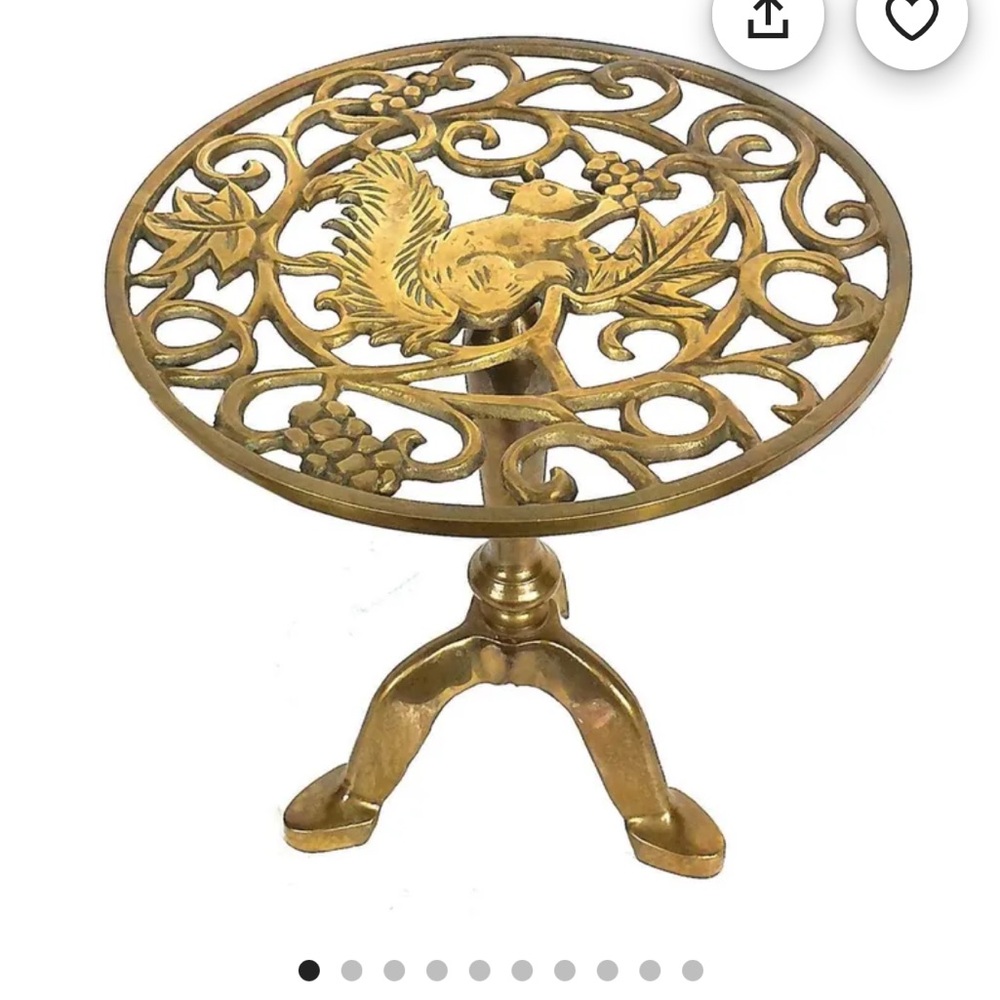 Antique Vintage Squirrel Gilt Brass Mini Tripod Table Tea Trivet Plant Stand - Picture 13 of 13